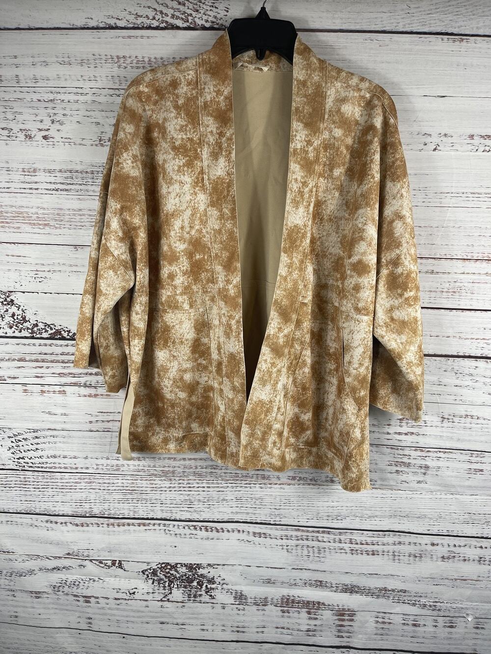 Solitaire Kimono Jacket Women's Size M Velvet Look Open Front Pockets Boho Style